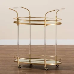 Nakano Metal And Glass 2 Tier Wine Cart Gold/Mirror - Baxton Studio -Baxton Home Shop GUEST 45032b5e 8135 4081 b512 1cb2941ca273