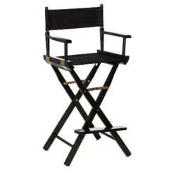 Casual Home Portable Bar Height Directors Chair With Wood Frame, Canvas Seat And Back, And Removable Footrest, Black (2 Pack)