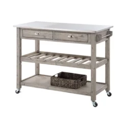 Montana Kitchen Island With Stainless Steel TopLight Barnwood Wire Brush - Boraam