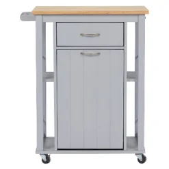 Yonkers Contemporary Kitchen Cart With Wood Top Light Gray - Baxton Studio