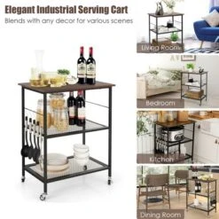 Costway 3-Tier Kitchen Serving Cart Utility Standing Microwave Rack W/ Hooks -Baxton Home Shop GUEST 47f9edd6 1a5d 440a 957a 4e462241352c