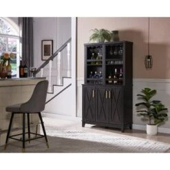 Home Source Home Bar Cabinet Rotating Wine Rack -Baxton Home Shop GUEST 49710a93 b0a1 4989 90c4 57e1fae5bea3