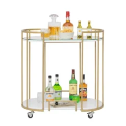 Pavillion 2 Tier Oval Bar Serving Cart Shelves With Glass Mirror Gold - Studio Designs -Baxton Home Shop GUEST 4a1197b3 0bc2 4899 bd47 bcba110a66d6