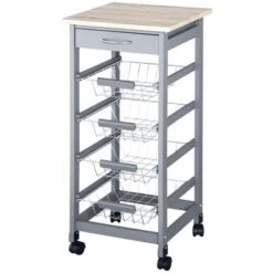 HOMCOM 32.25" Wooden Rolling Kitchen Storage Cart, Kitchen Island With Storage Drawer And Baskets On 360° Swivel Wheels -Baxton Home Shop GUEST 4bb4cfa6 9718 47f4 a600 ba0859a39117