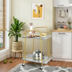 Costway Gold Serving Cart Utility Trolley On Wheel Rolling Kitchen Rack W/Handle -Baxton Home Shop GUEST 4bc4d43d e538 4f2b 8df4 bfcceb186561