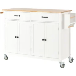 54.3 Inch Width Kitchen Island Cart With Solid Wood Top, 4 Door Cabinet, Two Drawers, Spice Rack And Locking Wheels-ModernLuxe