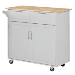 HOMCOM 41" Modern Rolling Kitchen Island On Wheels, Utility Cart Storage Trolley With Rubberwood Top & Drawers -Baxton Home Shop GUEST 4cd6f722 53e2 462d ab3d 9217831c5709