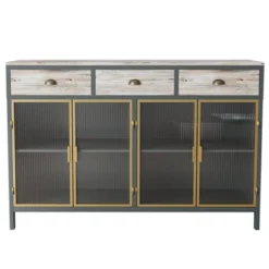 47.6" Modern Freestanding 4 Glass Door Sideboard With 3 Top Drawers, Natural - ModernLuxe -Baxton Home Shop GUEST 4d05cdbb b33d 4cba 850b 6ff37f2c7d80