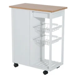 HOMCOM 28" Rolling Kitchen Trolley Serving Cart Storage Cabinet Bamboo Top With Wire Basket & Door Cabinet & Drawers, White 13 HOMCOM 28" Rolling Kitchen Trolley Serving Cart Storage Cabinet Bamboo Top With Wire Basket & Door Cabinet & Drawers, White -Baxton Home Shop GUEST 4e06d74b 485a 480c b6de 708bb0e7779b