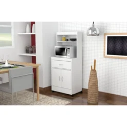 2 Shelves Kitchen Microwave Storage Cabinet White - Inval