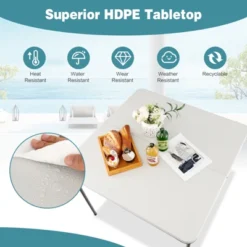 Tangkula Folding Camping Table Portable Picnic Table With All-Weather HDPE Tabletop Metal Frame & Carry Straps White/Gray -Baxton Home Shop GUEST 4f7c8333 aba3 4874 8499 2e55d656c1ed