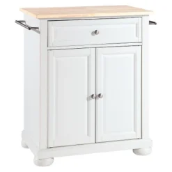 Alexandria Natural Wood Top Portable Kitchen Island - White - Crosley