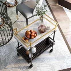 Goodspring Faux Marble Top 2 Shelf Serving Cart Black/White - HOMES: Inside + Out -Baxton Home Shop GUEST 50b8b067 09f6 4fcd a0dd c729b2c94f00