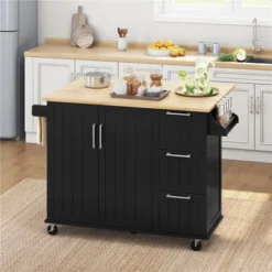 Yaheetech Rolling Kitchen Cart Kitchen Island With Storage Cabinet