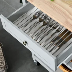 HOMCOM Kitchen Island Utility Storage Trolley Cart With Rubber Wood Top, Towel Rack, 2 Cabinets & Drawers For Dining Room -Baxton Home Shop GUEST 50e5244f 775a 445f 9cee fcd904e85f36