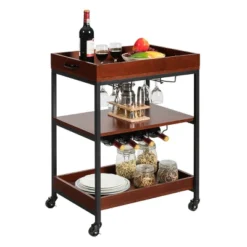 Costway 3 Tier Trolley Cart Kitchen Island Serving Bar Cart W/ Glass Holder & Wine Rack -Baxton Home Shop GUEST 515331d2 4f7c 4e4c 9faf f03df1fc1d1b