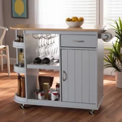 Donnie Wood Kitchen Storage Cart Light Gray/Natural - Baxton Studio -Baxton Home Shop GUEST 516e68d8 16da 48ab a6d8 8124b4016471