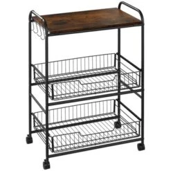 HOMCOM 24" 3-Tier Rolling Kitchen Cart, Utility Storage Trolley With 2 Basket Drawers, Side Hooks For Dining Room -Baxton Home Shop GUEST 52a63a59 92b5 4f44 a3db ce58a3e4ccd0