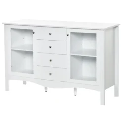 HOMCOM Modern Sideboard, Serving Buffet Cabinet, Cupboard With Glass Doors, Drawers And Adjustable Shelves For Living Room, White -Baxton Home Shop GUEST 533ef989 37c8 489d 836a d5dad337aad9