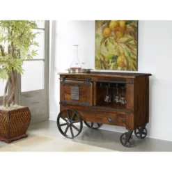 Palmer 2 Doors And Drawers Wine Cart Brown - Treasure Trove Accents -Baxton Home Shop GUEST 54cfb37f 26be 44d9 bd93 40a6a805bc01