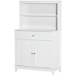 HOMCOM Modern 58" Kitchen Buffet With Hutch, Microwave Cabinet With Drawer And Storage Cupboard, White -Baxton Home Shop GUEST 55f619a0 3582 473e 9f55 1087c606121d