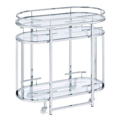Carrowdore Glass Shelf Serving Cart Chrome/Clear - MiBasics 4 Carrowdore Glass Shelf Serving Cart Chrome/Clear - MiBasics - Image 2