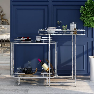 Carrowdore Glass Shelf Serving Cart Chrome/Clear - MiBasics 3 Carrowdore Glass Shelf Serving Cart Chrome/Clear - MiBasics