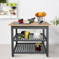 Kitchen Island With Two Shelves Natural/Gray - Flora Home -Baxton Home Shop GUEST 57be00c6 6521 4666 a8b9 4c9ccf96f7f4