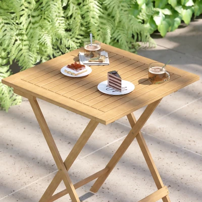 Flash Furniture Martindale Solid Acacia Wood 24 Inch Square Portable Folding Patio Table With Slatted Top And X Shaped Frame In Natural 4 Flash Furniture Martindale Solid Acacia Wood 24 Inch Square Portable Folding Patio Table With Slatted Top And X Shaped Frame In Natural - Image 2