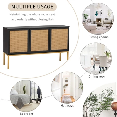 Sideboard With Faux Rattan Door And Metal Legs - ModernLuxe 8 Sideboard With Faux Rattan Door And Metal Legs - ModernLuxe - Image 6