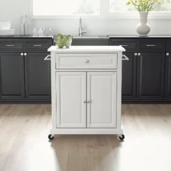 Compact Stone Top Kitchen Cart White - Crosley