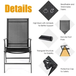 Costway 4PCS Patio Folding Dining Chair Recliner Adjustable Black -Baxton Home Shop GUEST 593e9472 9b9a 45b0 aecb afad3a32ac1b