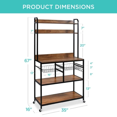 Best Choice Products 67in Counter-Height Baker's Rack W/ Locking Wheels, Adjustable Feet, 2 Wire Baskets 8 Best Choice Products 67in Counter-Height Baker's Rack W/ Locking Wheels, Adjustable Feet, 2 Wire Baskets - Image 6