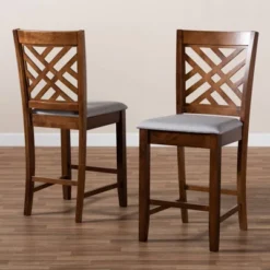 Set Of 2 Caron Fabric Upholstered Wood Counter Height Pub Chair Set Gray/Walnut - Baxton Studio -Baxton Home Shop GUEST 596dcca4 caa9 46e6 b443 3ead3188568d