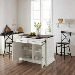 Clifton Kitchen Island With Camille Stools Distressed White/Black - Crosley -Baxton Home Shop GUEST 5981f8b1 ea36 469a b74e 651a8e996347