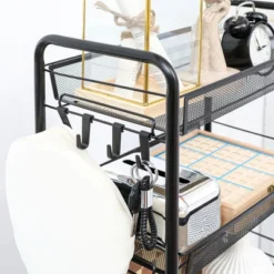 HOMCOM 5 Tier Utility Rolling Cart, Metal Storage Cart, Kitchen Cart With Removable Mesh Baskets, For Living Room, Laundry, Garage And Bathroom, Black -Baxton Home Shop GUEST 59eade0e 4817 42f6 a8d8 87054bdb660c