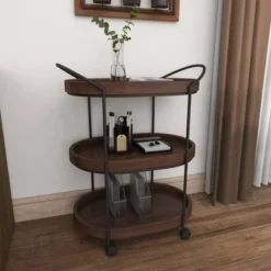 Wood 3 Tier Oval Tray Cart Brown - Olivia & May -Baxton Home Shop GUEST 5b2e2a19 09a2 466c 83ff ad5bcae3a241