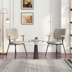 Costway Set Of 2 Modern Linen Fabric Dining Chairs Padded Kitchen Accent Armchair Grey/Orange