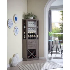 Home Source Corner Bar Cabinet With Rotating Wine Rack -Baxton Home Shop GUEST 5c4d7de7 8f8b 4661 bdd6 72ec5f8a9f2d