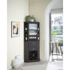 Home Source Corner Bar Cabinet With Rotating Wine Rack -Baxton Home Shop GUEST 5c62fbde be26 44da 8d60 da172ac26e73
