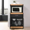Hodedah Wheeled Kitchen Microwave Island Cart With Pull-Out Drawer And Cabinet Storage, Black-Beech -Baxton Home Shop GUEST 5cb1bd43 d5b3 40f0 8961 a0ffe28a4080