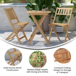 Flash Furniture Indoor/Outdoor Acacia Wood Folding Table And 2 Chair Bistro Set In Natural -Baxton Home Shop GUEST 5cd619d0 18e0 427f 95c5 20bbf8dae96c 1