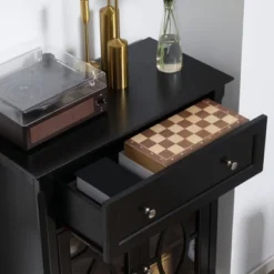 HOMCOM Kitchen Cabinet, Storage Cabinet, Sideboard Floor Accent Cabinet W/ 2 Glass Doors, Drawer, Adjustable Shelves For Living Room Entryway, Black -Baxton Home Shop GUEST 5cdab75e cb10 4d28 9915 b969c10265b9