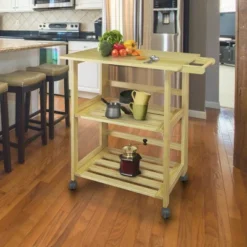 Folding Kitchen Cart With Two Shelves And One Handle Natural - Flora Home -Baxton Home Shop GUEST 5d20660b 5951 41ba 8f5c fdea627d7ab3