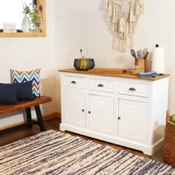 Sunnydaze Decor Sunnydaze Sideboard With 3 Drawers And 3 Doors - Solid Pine Construction - White - 32" -Baxton Home Shop GUEST 5f19f37e 3b80 422b b794 a116e0d516d3