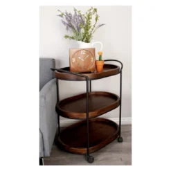Wood 3 Tier Oval Tray Cart Brown - Olivia & May -Baxton Home Shop GUEST 600fa5e2 d3b9 477e b5eb 18beba767717