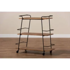3 Tier Bernard Industrial Metal And Wood Mobile Wine Bar Cart Black/Walnut - Baxton Studio 11 3 Tier Bernard Industrial Metal And Wood Mobile Wine Bar Cart Black/Walnut - Baxton Studio -Baxton Home Shop GUEST 61b9a6bd f52f 4fd1 a73a 4cc0bb493645