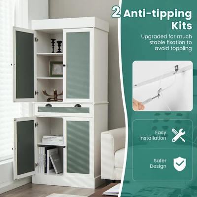 Costway 72'' Kitchen Buffet Hutch Pantry Cabinet Cupboard With 4 Doors & Adjustable Shelves 8 Costway 72'' Kitchen Buffet Hutch Pantry Cabinet Cupboard With 4 Doors & Adjustable Shelves - Image 6