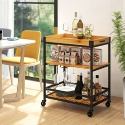 Costway 3-Tier Kitchen Cart Island Rolling Rack Serving Trolley Detachable Top & Glass Holder 13 Costway 3-Tier Kitchen Cart Island Rolling Rack Serving Trolley Detachable Top & Glass Holder -Baxton Home Shop GUEST 62e122d6 8e76 4029 8e98 bdc03998c8dc