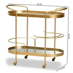 Kamal Glam Brushed Metal And Mirrored Glass 2 Tier Mobile Wine Bar Cart Gold - Baxton Studio -Baxton Home Shop GUEST 642c5daa 4e83 43cd a131 02abc331432d